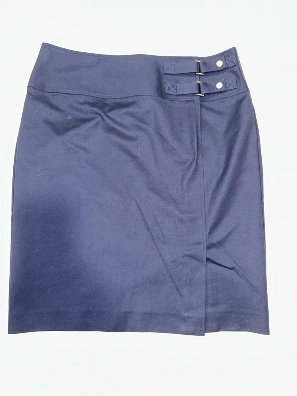 LRL Ralph Lauren Navy Straight Pencil Skirt Buckle Tabs & Side Slit -Size 12